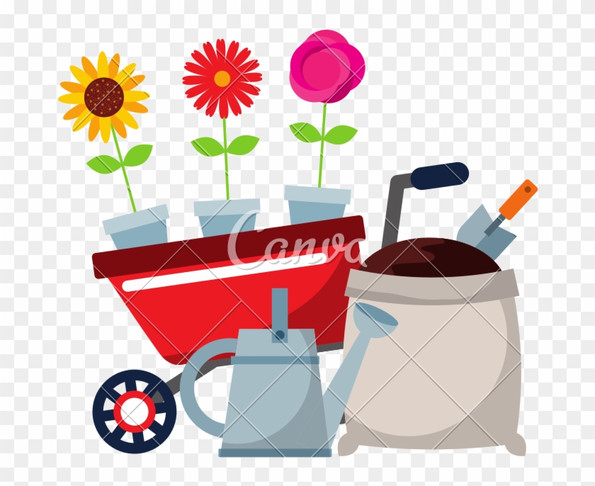 Gardening Wheelbarrow Watering Can Soil Sack Shovel - Pink Wheelbarrow Cartoon #1669868
