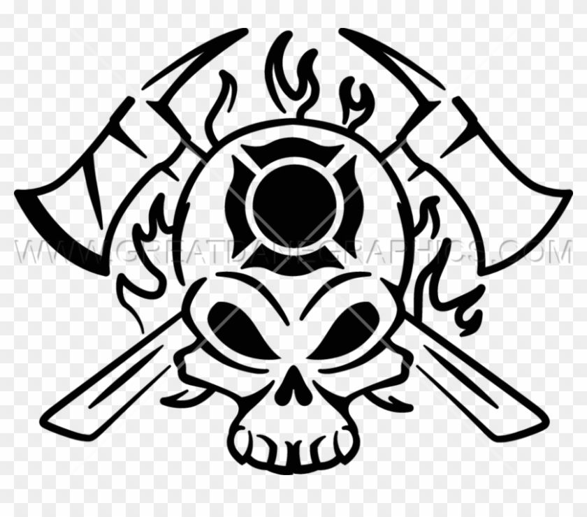 Fire Fighter Skull Production Ready Artwork For Ⓒ - Black And White Fire Skull #1670627