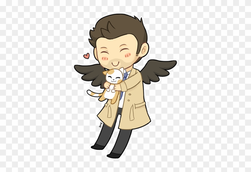 Cute Chibi Cas Hugging A Cat :) (transparent) On Da - Chibi Hugging A Cat #1671629