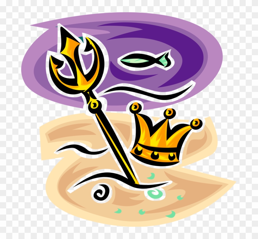 Vector Illustration Of Trident Of Poseidon Three-pronged - Poseidon's Trident And Crown #1678739