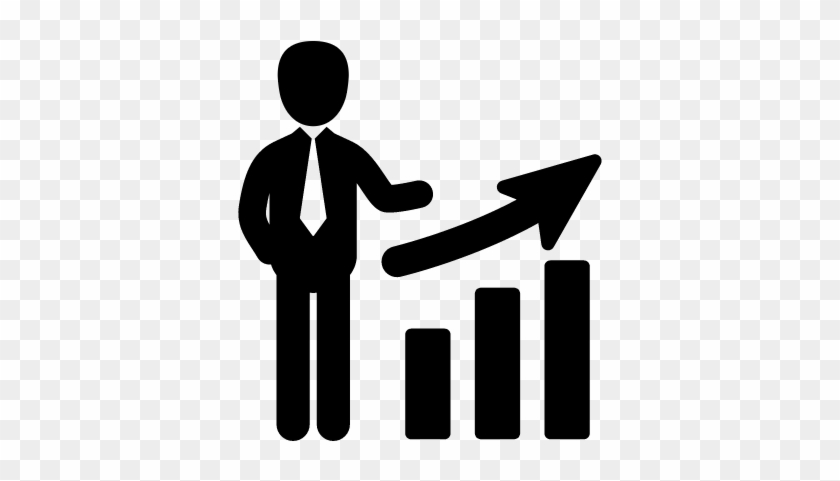 Business Man And A Bar Chart Vector - Sales Clipart Black And White #1682301