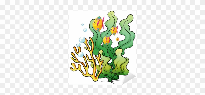 A School Of Fishes Near The Seaweeds Sticker • Pixers® - Cartoon Clipart Coral Reef #1684222