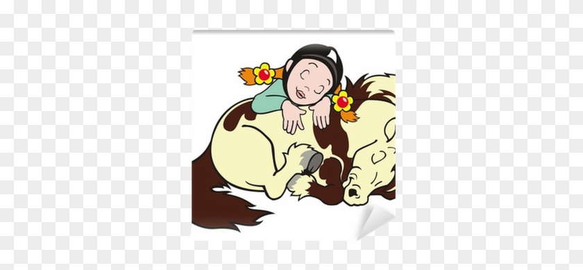 Papier Peint Fille De Dormir Avec Le Poney • Pixers® - Cartoon Horse And Girl #1685179