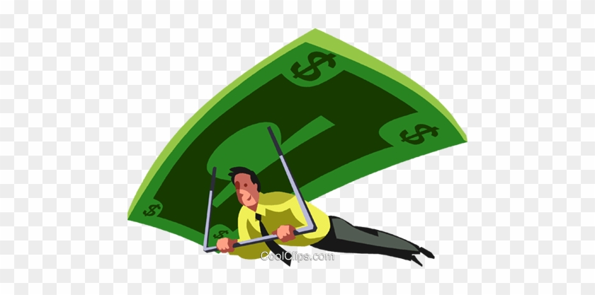 Businessman Paragliding On Money Royalty Free Vector - Gleitschirmfliegen Clipart #1687587