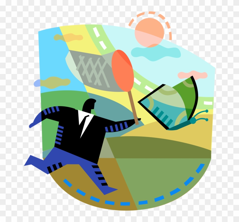 Vector Illustration Of Businessman Chases Elusive Financial - Vector Illustration Of Businessman Chases Elusive Financial #1692936