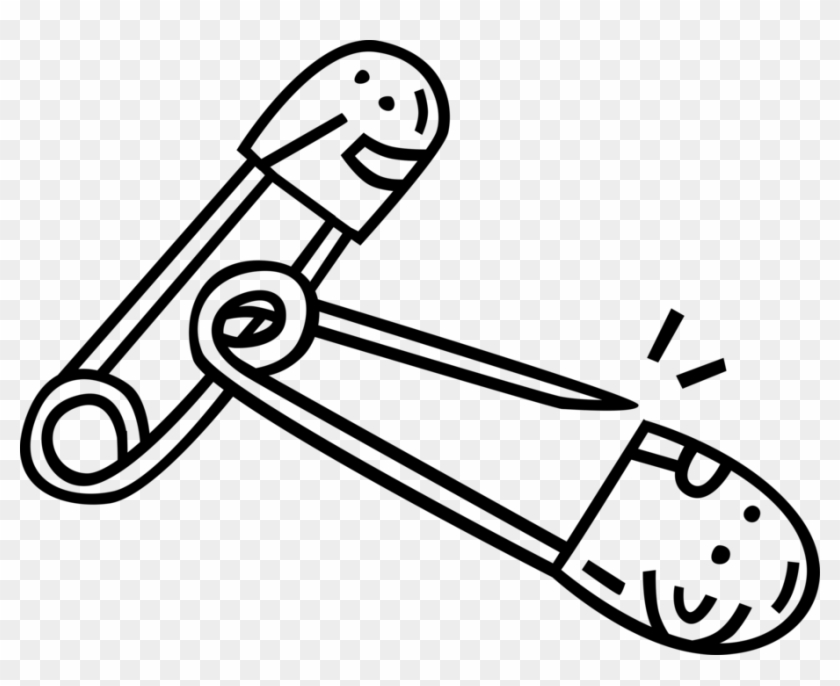 Vector Illustration Of Safety Pin Device Fastens Objects - Line Art #1700228
