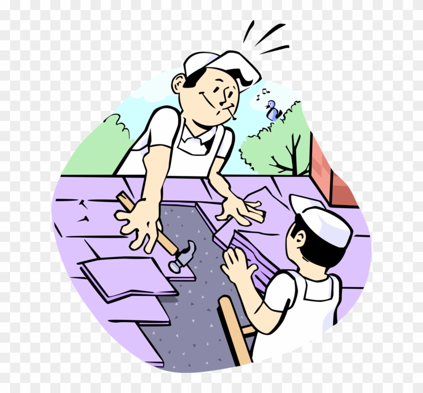 Vector Illustration Of Construction Roofers Replace - Roof Repair Clipart #1700540