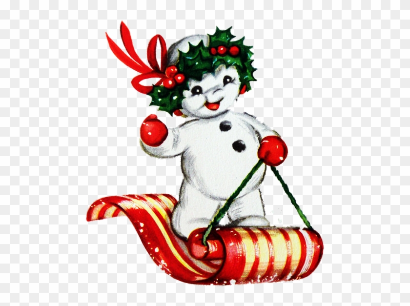 Clip Art Library Library Snowman On Sled Png All Things - Retro Vintage Snowman Clipart #1702552