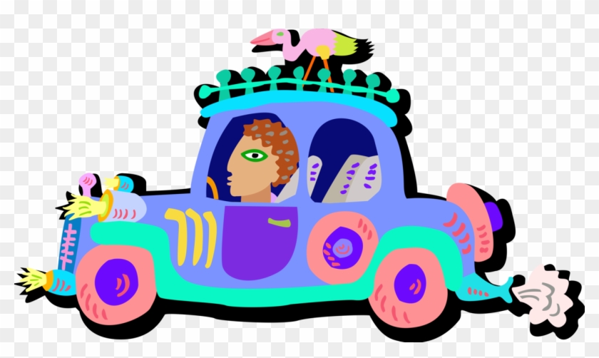Vector Illustration Of Motorist Driving Colorfully - Vector Illustration Of Motorist Driving Colorfully #1705449
