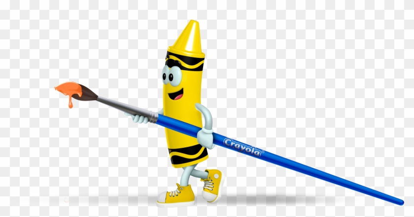 Yellow Crayon Cartoon Character Holding A Paint Brush - Yellow Crayon Cartoon Character Holding A Paint Brush #1706397