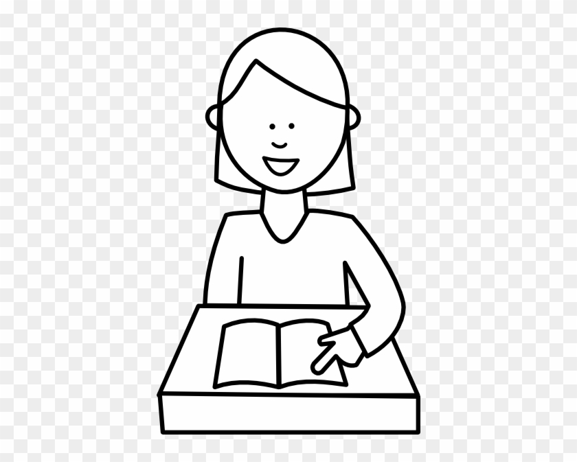Child Reading Clipart Black And White Student Reading - Girl Writing Clipart Black And White #261345
