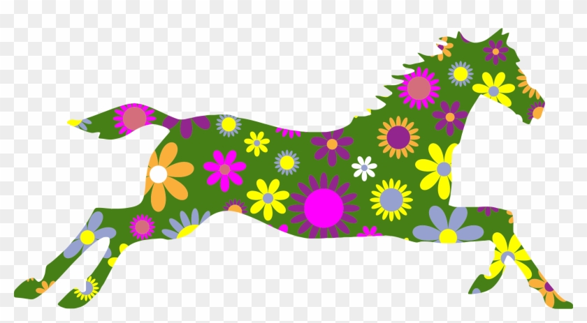 Retro Floral Galloping Horse - Clip Art Pferd Kostenlos #262063