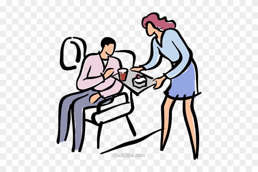 Flight Attendant With Passenger Royalty Free Vector - Flight Attendant Serving Drinks Clipart #1709165