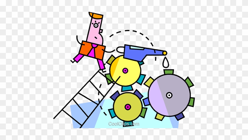 Trades Person Oiling Gears Royalty Free Vector Clip - Cartoon #1714077