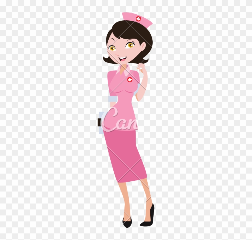 Nurse Woman Illustration Holding A Paper Pink Uniform - Cartoon #1718203