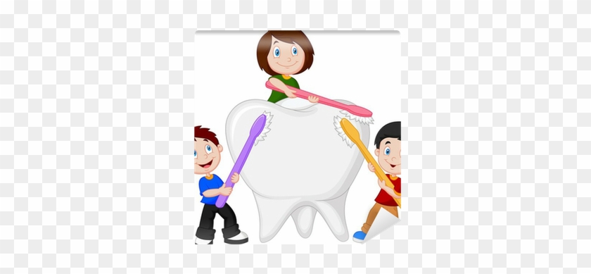 Fotomural Los Niños Cepillarse Los Dientes Blancos - Clipart Zähne Putzen Kinder #1719396