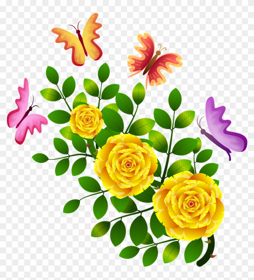 Roses Butterflies Flowers Floral Png Image Clipart - Flores Y Mariposas Png #1720584