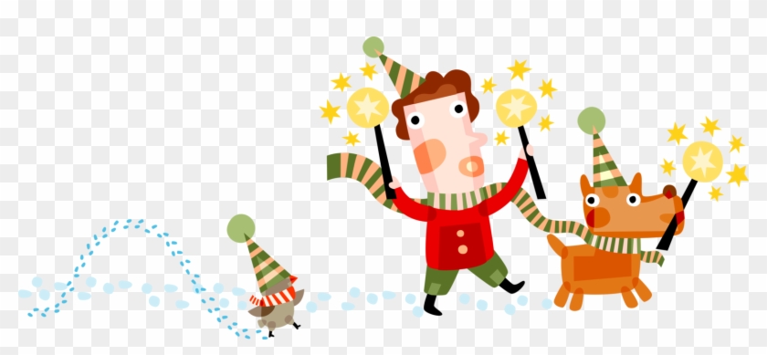 Vector Illustration Of Boy With Pet Dog And Bird Carry - Christmas #1722001