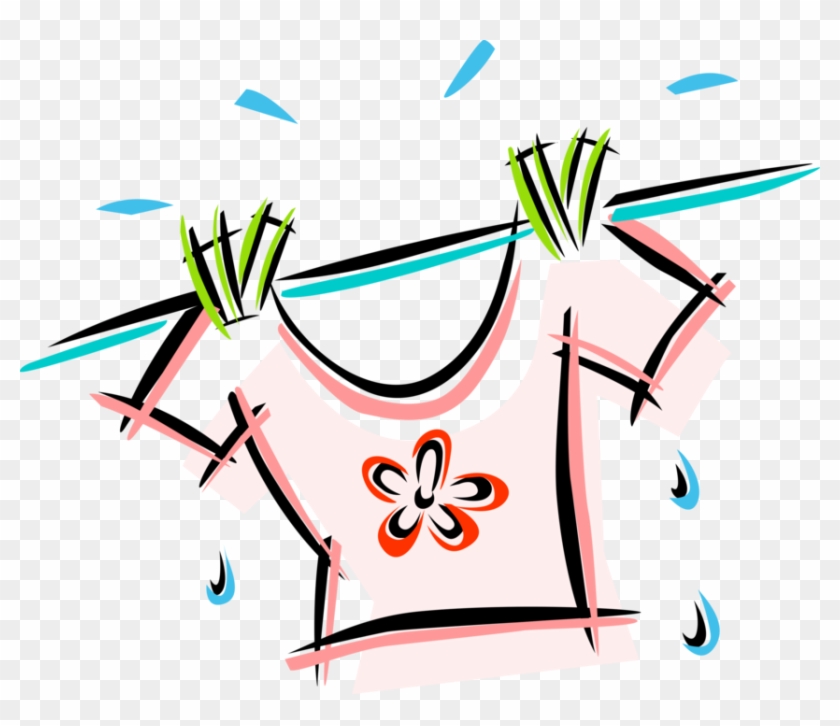 Vector Illustration Of Laundry Hanging On Clothesline - Vector Illustration Of Laundry Hanging On Clothesline #1725039
