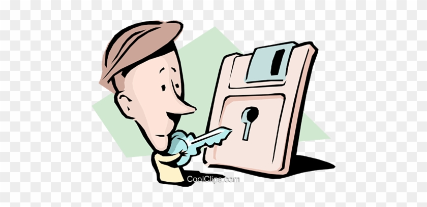 Cartoon Man With Key And Diskette Royalty Free Vector - Cartoon Man With Key And Diskette Royalty Free Vector #1725314