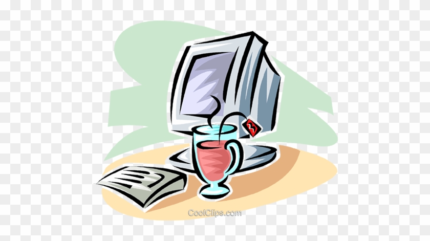Cup Of Tea Beside A Computer Monitor Royalty Free Vector - Cup Of Tea Beside A Computer Monitor Royalty Free Vector #1730906