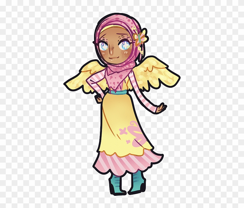 Disceel, Dark Skin, Fluttershy, Hijab, Human, Humanized, - Cartoon #1732461
