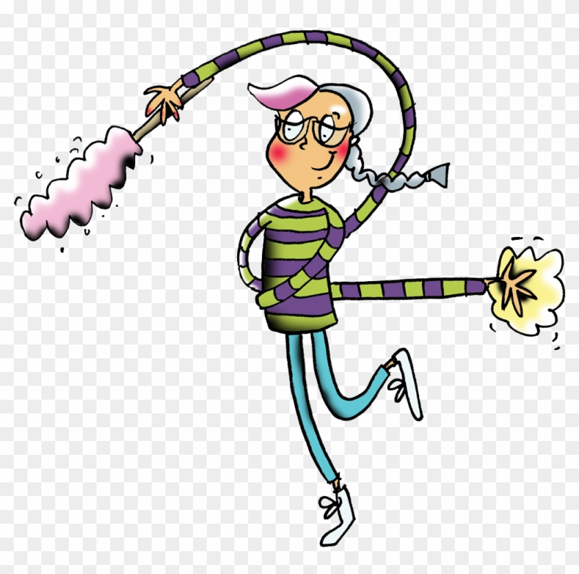 Colour Illustration Of Grandma Bendy Dusting - Cartoon #1743770