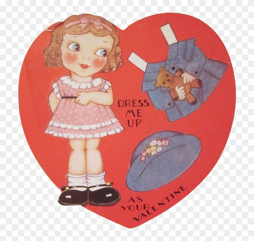 Vintage Dress Me Up Paper Doll Valentine Card Signed - Cartoon #273188