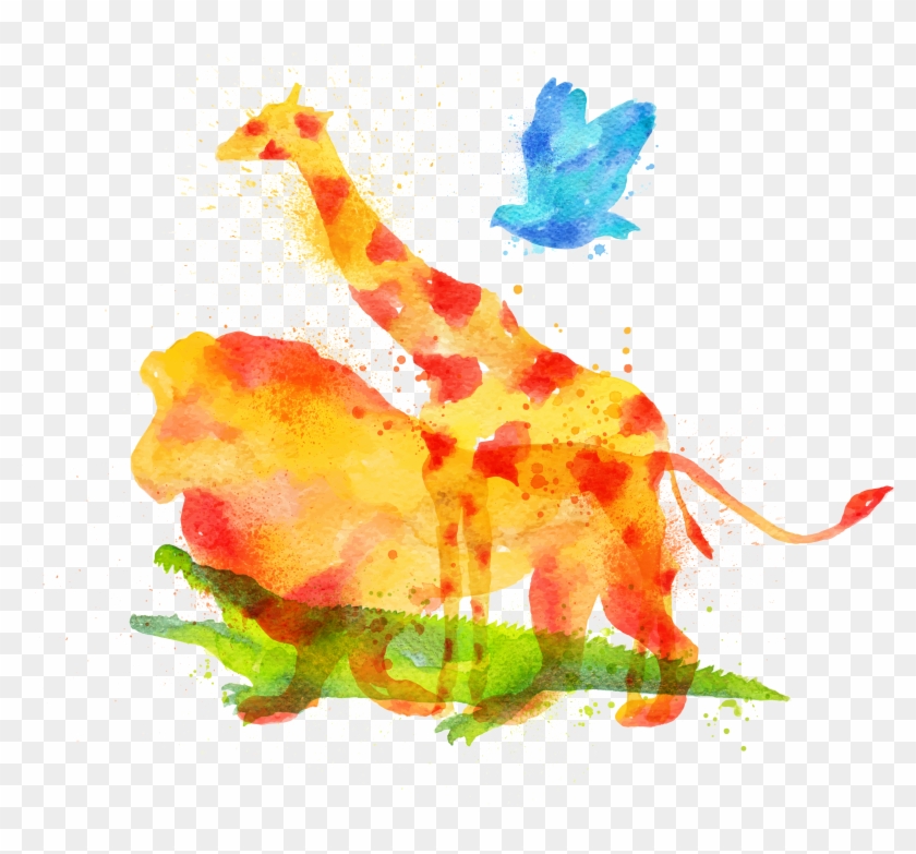 Giraffe Lion Watercolor Painting Drawing - Giraffe Lion Watercolor Painting Drawing #275875