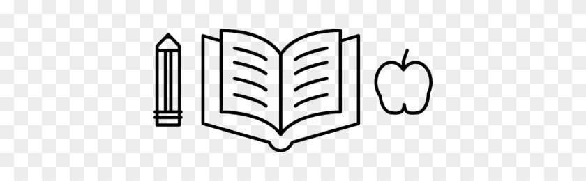 Pencil With An Open Book And Apple Silhouette Vector - Line Art #277568