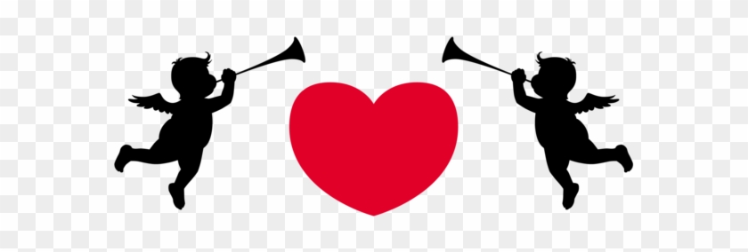 Cupids Silhouettes With Heart Png Clipart - Valentine's Day Clip Art Cupid #284201