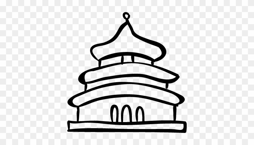 Building Of Oriental Architecture Style Hand Drawn - Architecture #284579