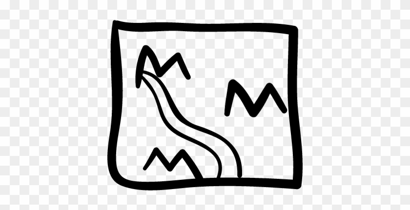 Picture With River And Mountains Hand Drawn Square - Drawing #284817