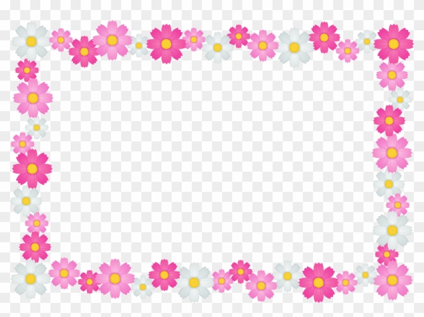 コスモスの花のフレーム囲み枠イラスト＜長方形＞ - Borderpink #285425