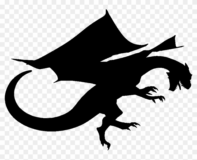 Black Ink Flying Dragon Silhouette Tattoo Design - Dragon Silhouette Png #285996