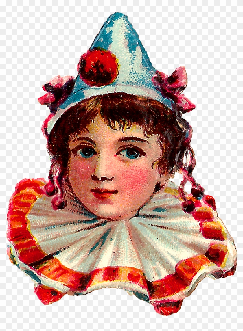 Each Vintage Clown Is Wearing A Pointed Hat With Pompoms - Vintage Circus Clown Clipart #289290