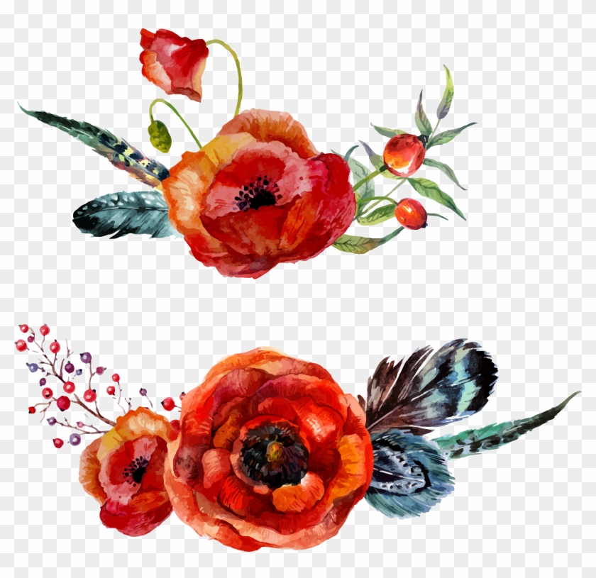 Watercolour Flowers Poppy Watercolor Painting - Greatlookz Watercolor Poppy Printed Linen Throw Pillow #292189