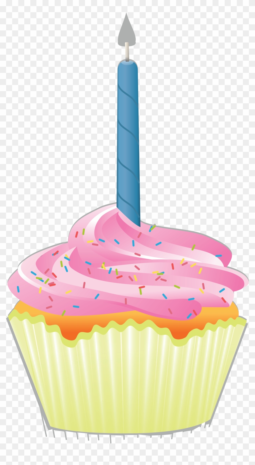 Free Clipart Of A First Birthday Cupcake With A Candle - Birthday #297004
