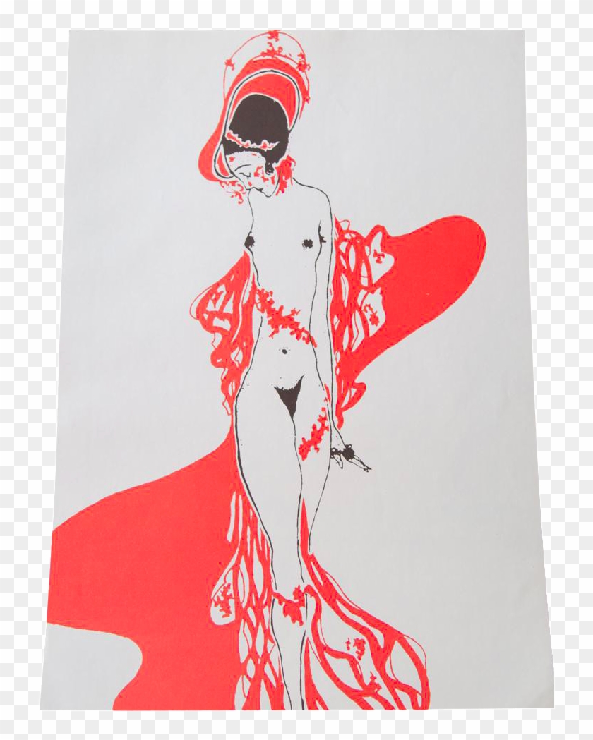 Antique Print Of Antique Print Naked Lady Orange Black #304420