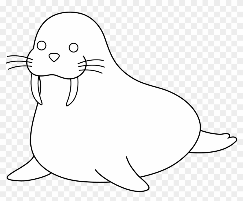 Colorable Walrus Free Clip Art - Cartoon Walrus Outline #306281