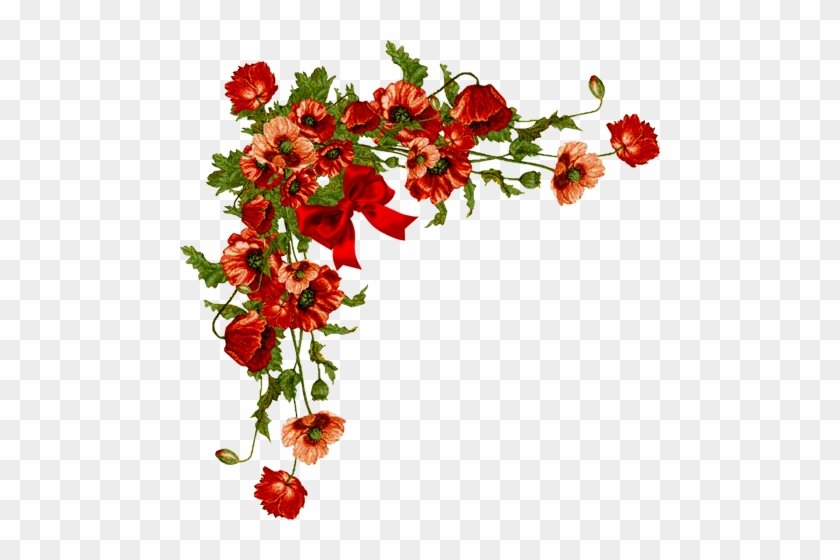 Flower Cliart Floral Corner Red Poppies - Red Flower Corner Png #307774