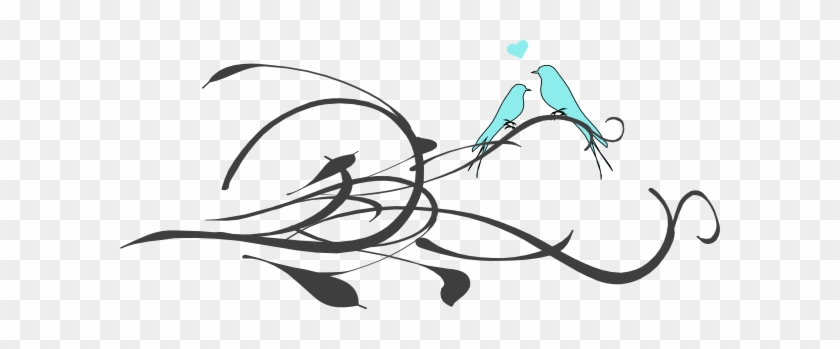 Blue Love Birds On A Branch Svg Clip Arts 600 X 269 - Flowers And Birds Heart Wall Art Sticker Decal, Black, #308374