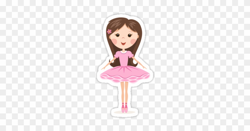 'cute Ballerina Girl In Pink Tutu Stickers' Sticker - Cartoon Long Hair Ballerina #320636