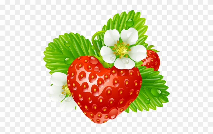 Vector Strawberry In The Shape Of Heart And White Flowers - Клипарт Клубника На Прозрачном Фоне #321247