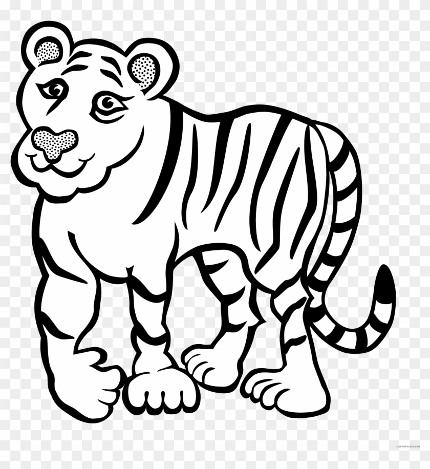 Outline Of Running Tiger Royalty Vector Clip Art Image - Hewan Kartun Hitam Putih #323870