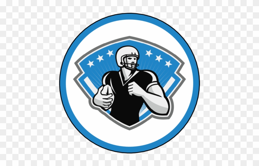 Team Blue Football Circle Label - American Football Running Back Crest Grayscale Card #344287