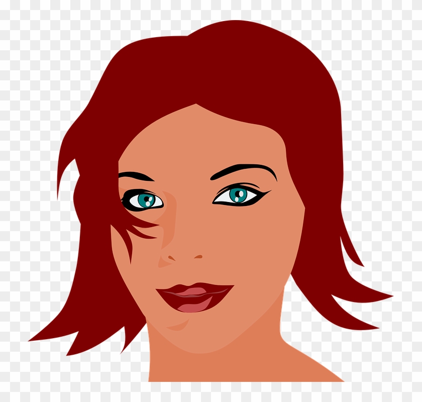 Woman Red Hari Face Smile Blue Eyes Lipstick - Face #349571