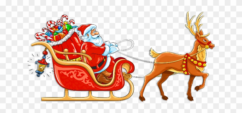 Santa Claus With Reindeer Clipart - Santa Claus With Sleigh #351893