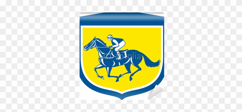 Jockey Horse Racing Side View Shield Retro Wall Mural - Silueta De Caballo De Carrera #365225