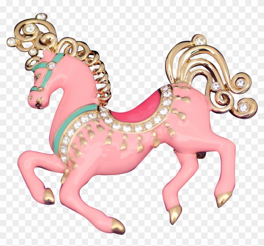 Bob Mackie Pink Enamel Rhinestone Carousel Horse Brooch - Carousel #365380